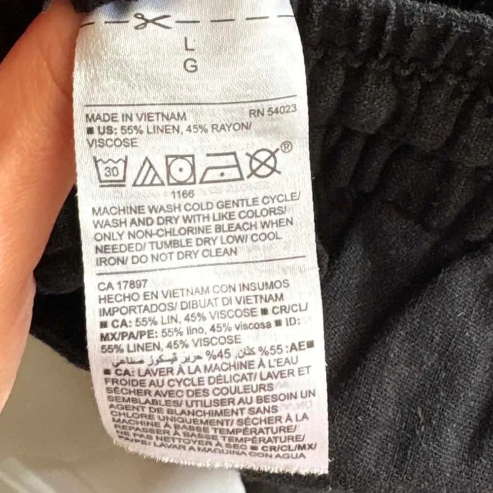 Old Navy Linen Blend Pants Womens Large Black Excellent Drawstring Straight Leg - Picture 5 of 6